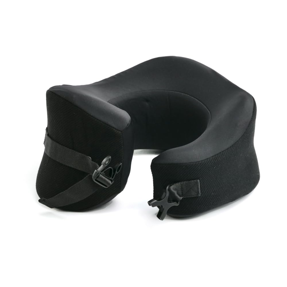 Cushion Lab Extra Support Travel Pillow, Award-Winning Patented Ergonomic Design for Chin & Neck Support Memory Foam Neck Pillow, Compact Airplane Pillow for Traveling, Flight, Car (Black, Large)