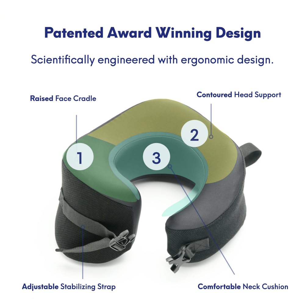 Cushion Lab Extra Support Travel Pillow, Award-Winning Patented Ergonomic Design for Chin & Neck Support Memory Foam Neck Pillow, Compact Airplane Pillow for Traveling, Flight, Car (Black, Large)