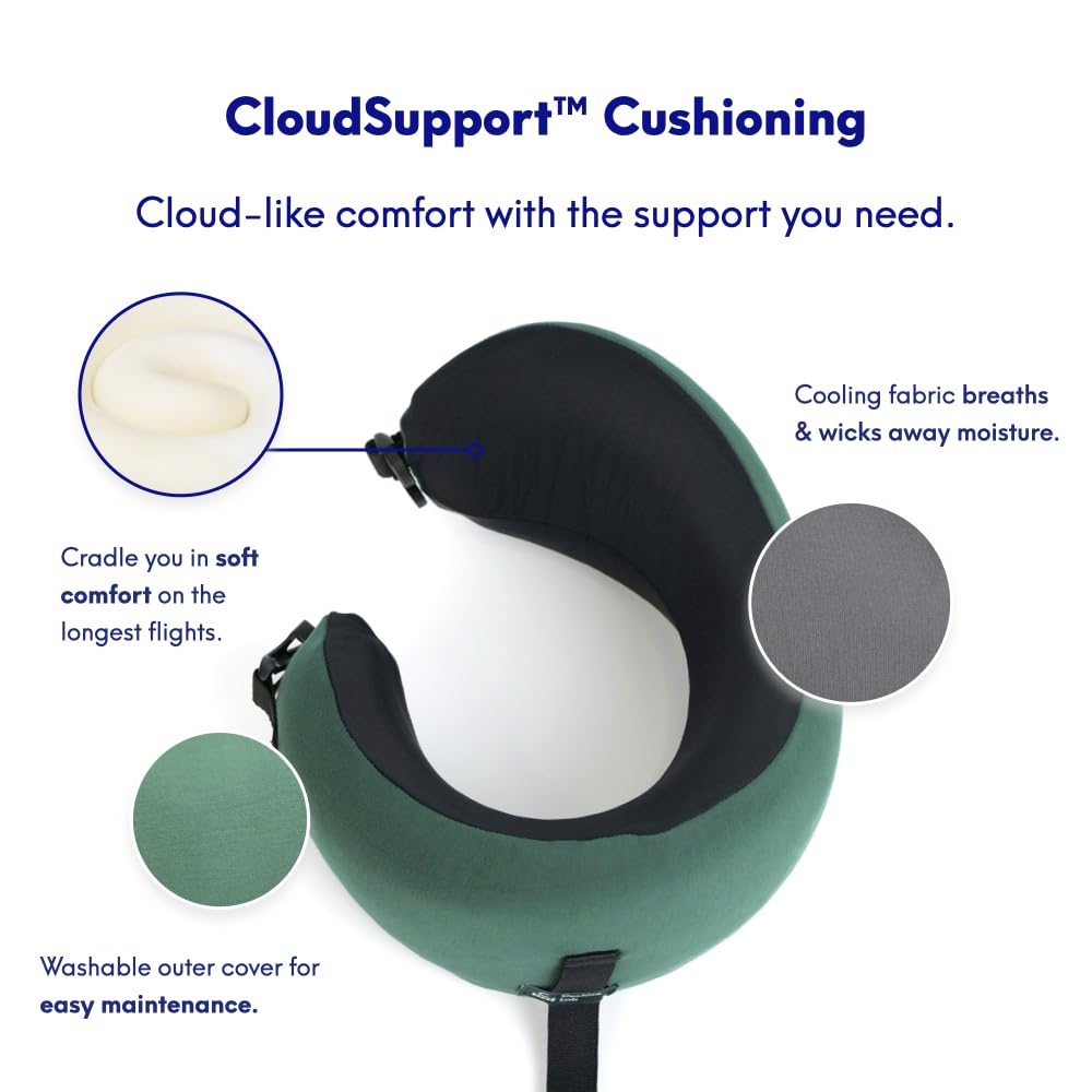 Cushion Lab Extra Support Travel Pillow, Award-Winning Patented Ergonomic Design for Chin & Neck Support Memory Foam Neck Pillow, Compact Airplane Pillow for Traveling, Flight, Car (Black, Large)