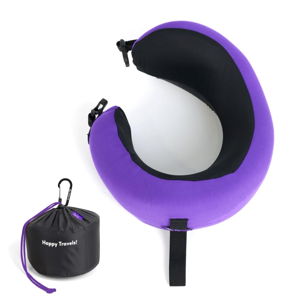 Cushion Lab Extra Support Travel Pillow, Award-Winning Patented Ergonomic Design for Chin & Neck Support Memory Foam Neck Pillow, Compact Airplane Pillow for Traveling, Flight, Car (Black, Large)