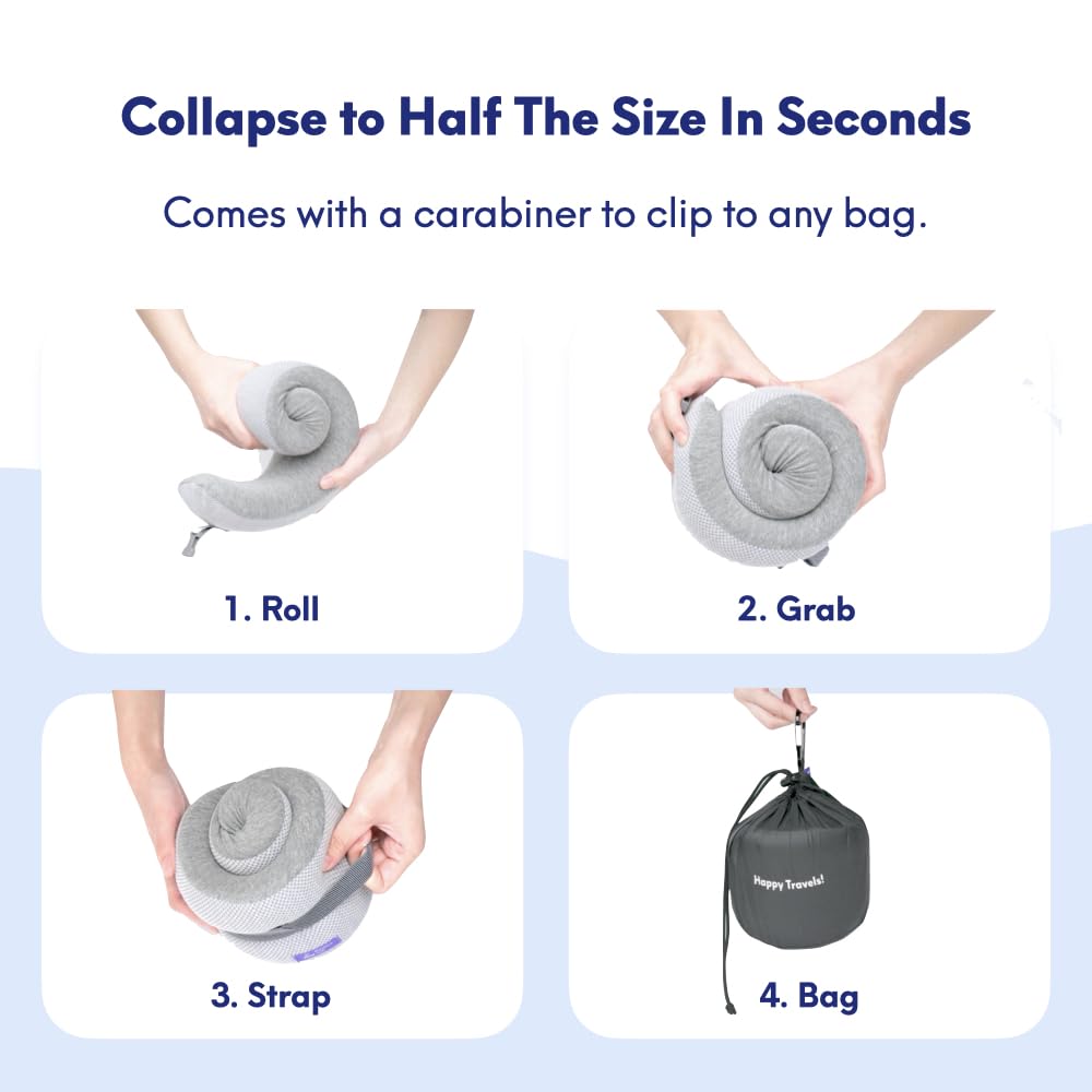 Cushion Lab Extra Support Travel Pillow, Award-Winning Patented Ergonomic Design for Chin & Neck Support Memory Foam Neck Pillow, Compact Airplane Pillow for Traveling, Flight, Car (Black, Large)