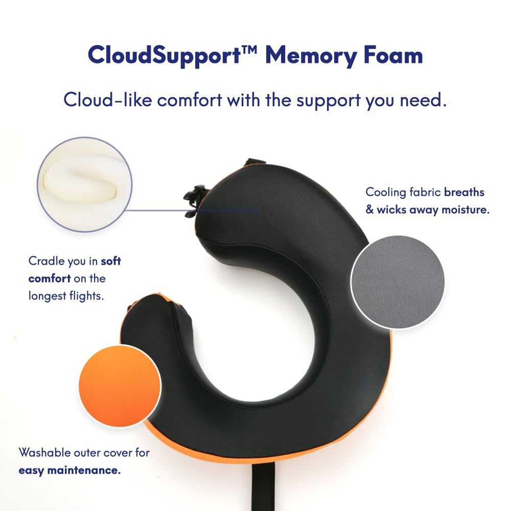 Cushion Lab Extra Support Travel Pillow, Award-Winning Patented Ergonomic Design for Chin & Neck Support Memory Foam Neck Pillow, Compact Airplane Pillow for Traveling, Flight, Car (Black, Large)