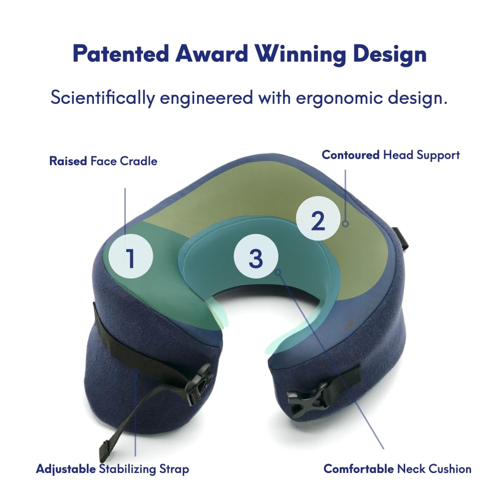 Cushion Lab Extra Support Travel Pillow, Award-Winning Patented Ergonomic Design for Chin & Neck Support Memory Foam Neck Pillow, Compact Airplane Pillow for Traveling, Flight, Car (Black, Large)