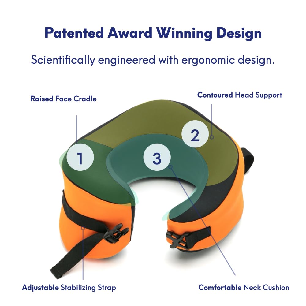 Cushion Lab Extra Support Travel Pillow, Award-Winning Patented Ergonomic Design for Chin & Neck Support Memory Foam Neck Pillow, Compact Airplane Pillow for Traveling, Flight, Car (Black, Large)