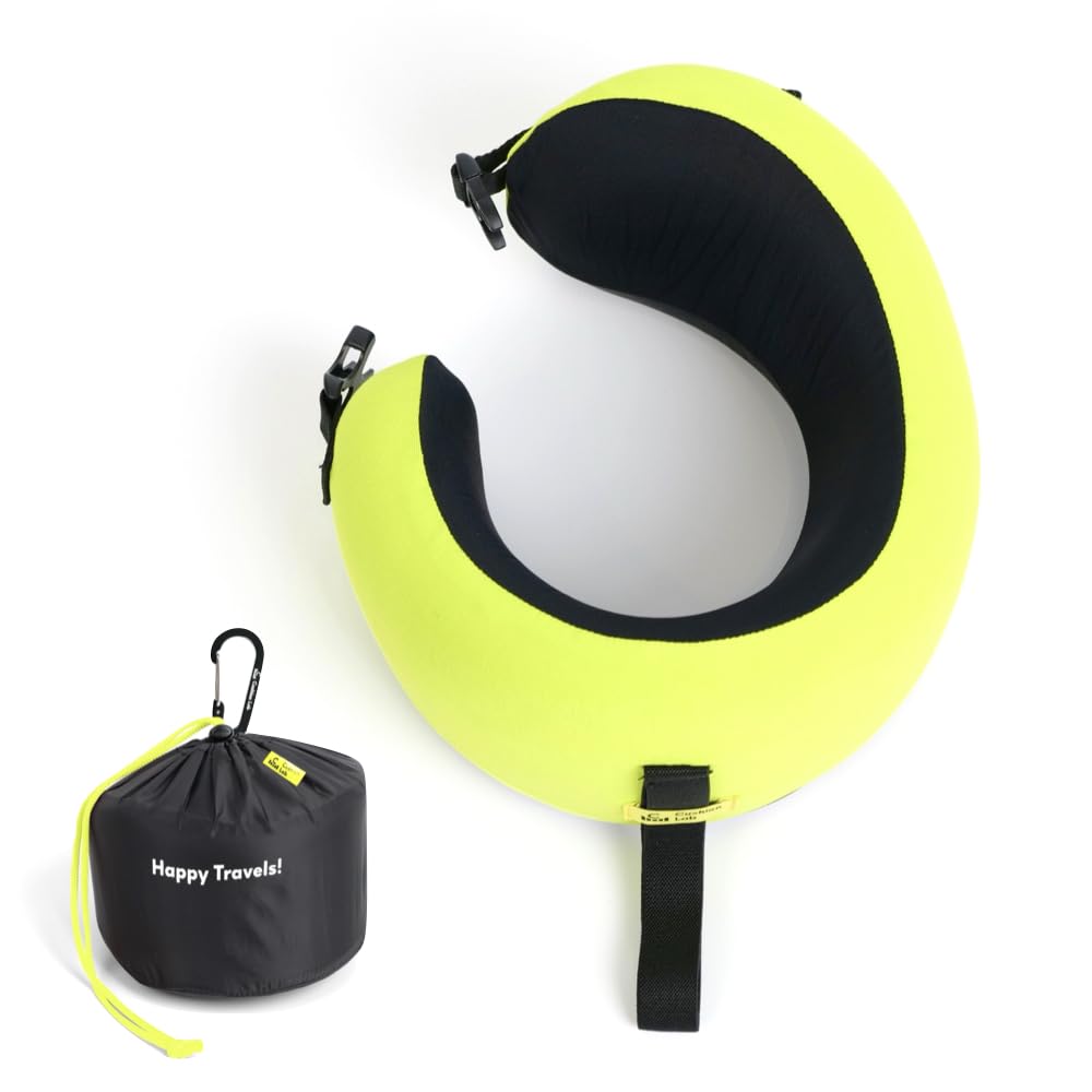 Cushion Lab Extra Support Travel Pillow, Award-Winning Patented Ergonomic Design for Chin & Neck Support Memory Foam Neck Pillow, Compact Airplane Pillow for Traveling, Flight, Car (Black, Large)