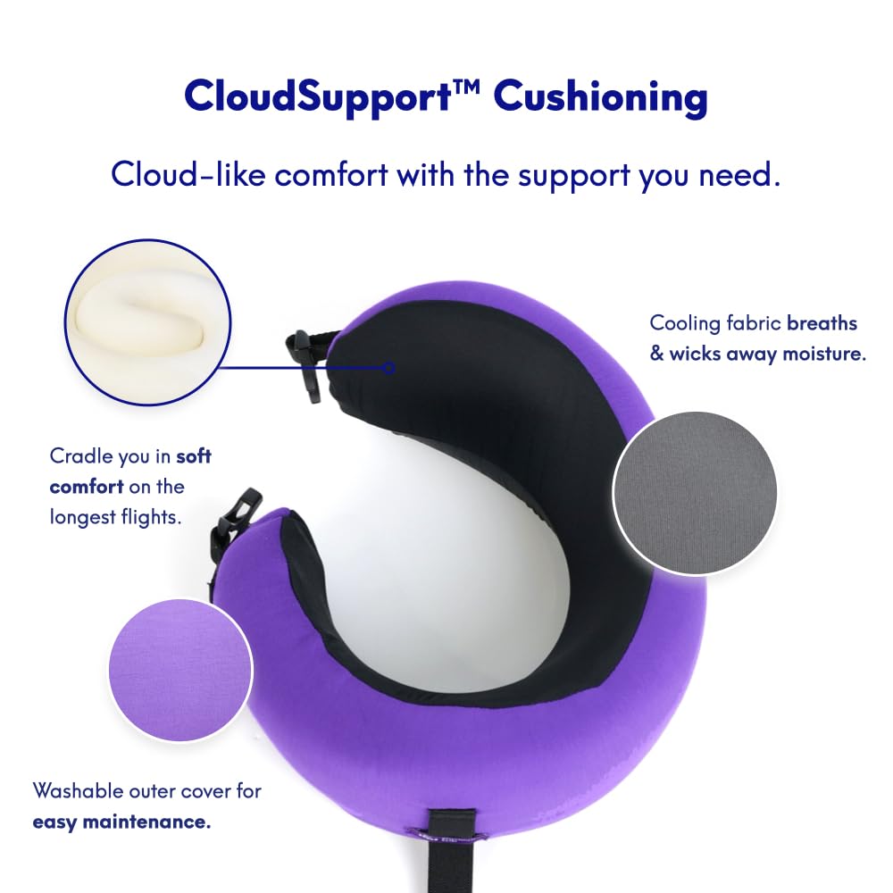 Cushion Lab Extra Support Travel Pillow, Award-Winning Patented Ergonomic Design for Chin & Neck Support Memory Foam Neck Pillow, Compact Airplane Pillow for Traveling, Flight, Car (Black, Large)