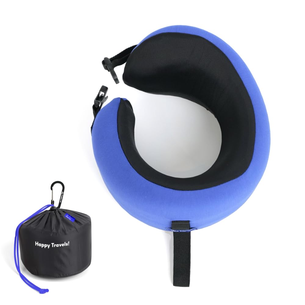 Cushion Lab Extra Support Travel Pillow, Award-Winning Patented Ergonomic Design for Chin & Neck Support Memory Foam Neck Pillow, Compact Airplane Pillow for Traveling, Flight, Car (Black, Large)
