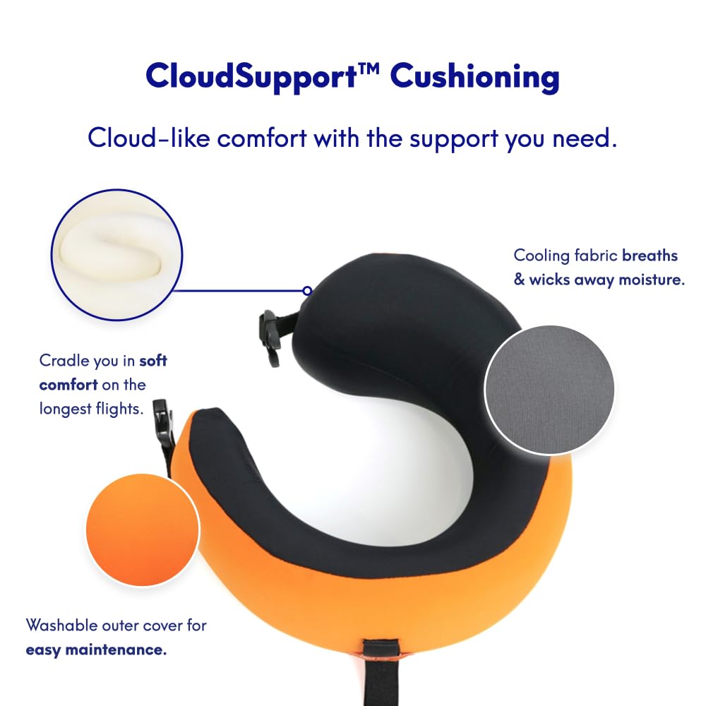 Cushion Lab Extra Support Travel Pillow, Award-Winning Patented Ergonomic Design for Chin & Neck Support Memory Foam Neck Pillow, Compact Airplane Pillow for Traveling, Flight, Car (Black, Large)