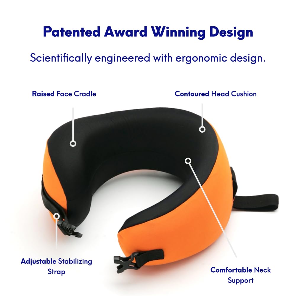 Cushion Lab Extra Support Travel Pillow, Award-Winning Patented Ergonomic Design for Chin & Neck Support Memory Foam Neck Pillow, Compact Airplane Pillow for Traveling, Flight, Car (Black, Large)