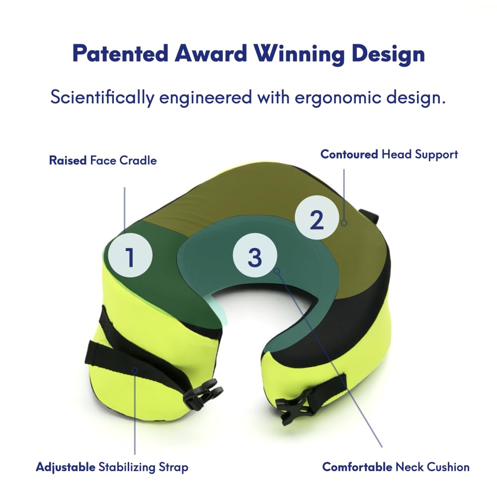 Cushion Lab Extra Support Travel Pillow, Award-Winning Patented Ergonomic Design for Chin & Neck Support Memory Foam Neck Pillow, Compact Airplane Pillow for Traveling, Flight, Car (Black, Large)