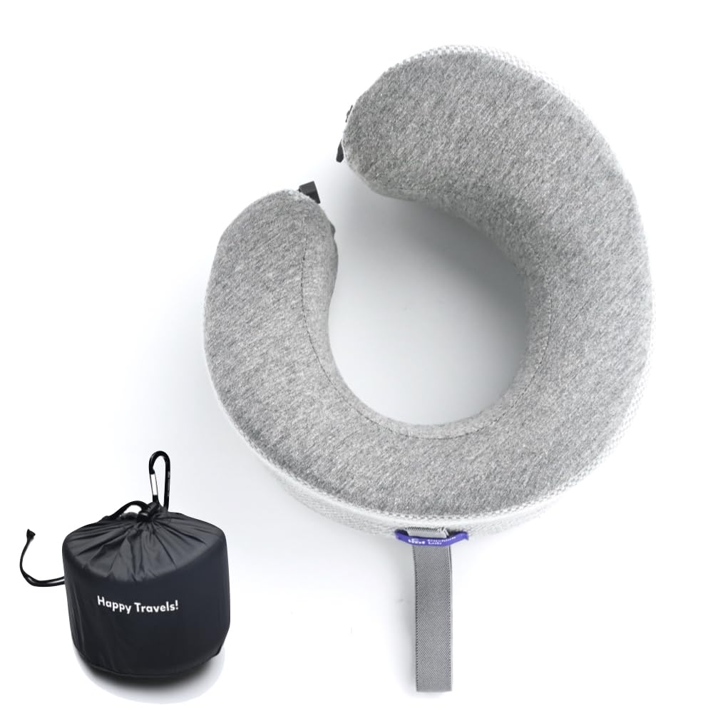 Cushion Lab Extra Support Travel Pillow, Award-Winning Patented Ergonomic Design for Chin & Neck Support Memory Foam Neck Pillow, Compact Airplane Pillow for Traveling, Flight, Car (Black, Large)