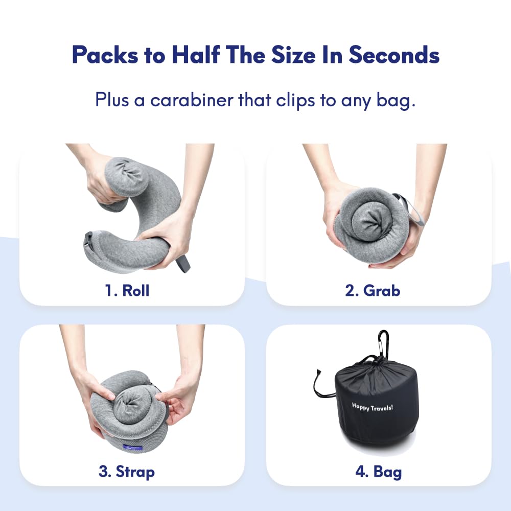 Cushion Lab Extra Support Travel Pillow, Award-Winning Patented Ergonomic Design for Chin & Neck Support Memory Foam Neck Pillow, Compact Airplane Pillow for Traveling, Flight, Car (Black, Large)