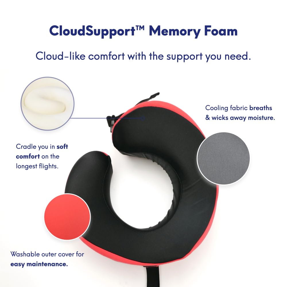Cushion Lab Extra Support Travel Pillow, Award-Winning Patented Ergonomic Design for Chin & Neck Support Memory Foam Neck Pillow, Compact Airplane Pillow for Traveling, Flight, Car (Black, Large)