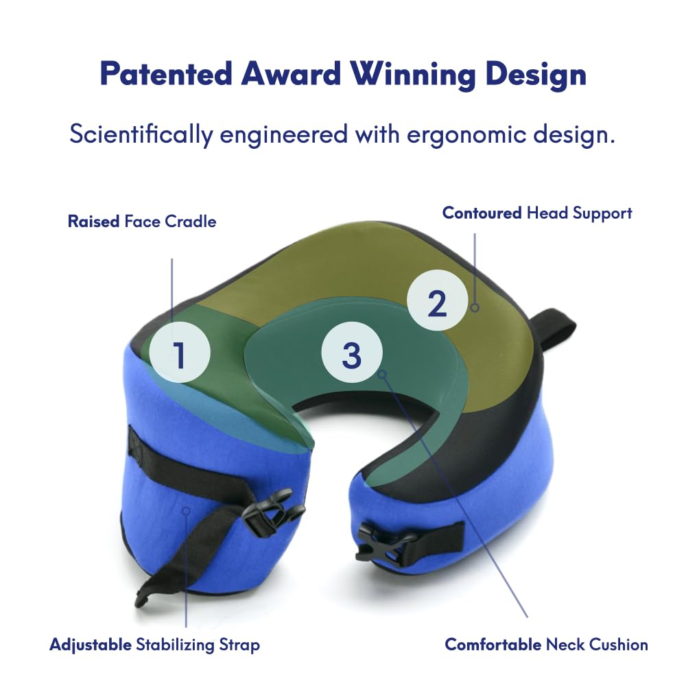 Cushion Lab Extra Support Travel Pillow, Award-Winning Patented Ergonomic Design for Chin & Neck Support Memory Foam Neck Pillow, Compact Airplane Pillow for Traveling, Flight, Car (Black, Large)