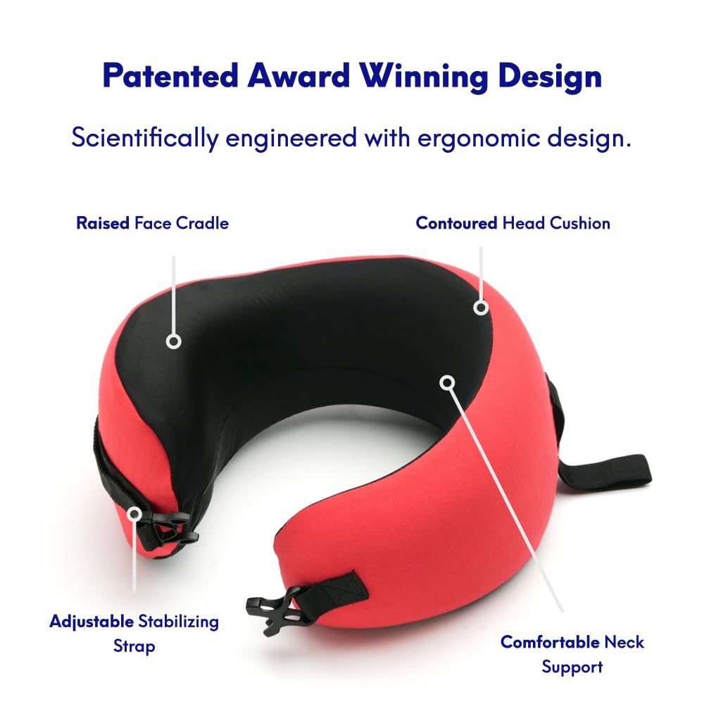 Cushion Lab Extra Support Travel Pillow, Award-Winning Patented Ergonomic Design for Chin & Neck Support Memory Foam Neck Pillow, Compact Airplane Pillow for Traveling, Flight, Car (Black, Large)