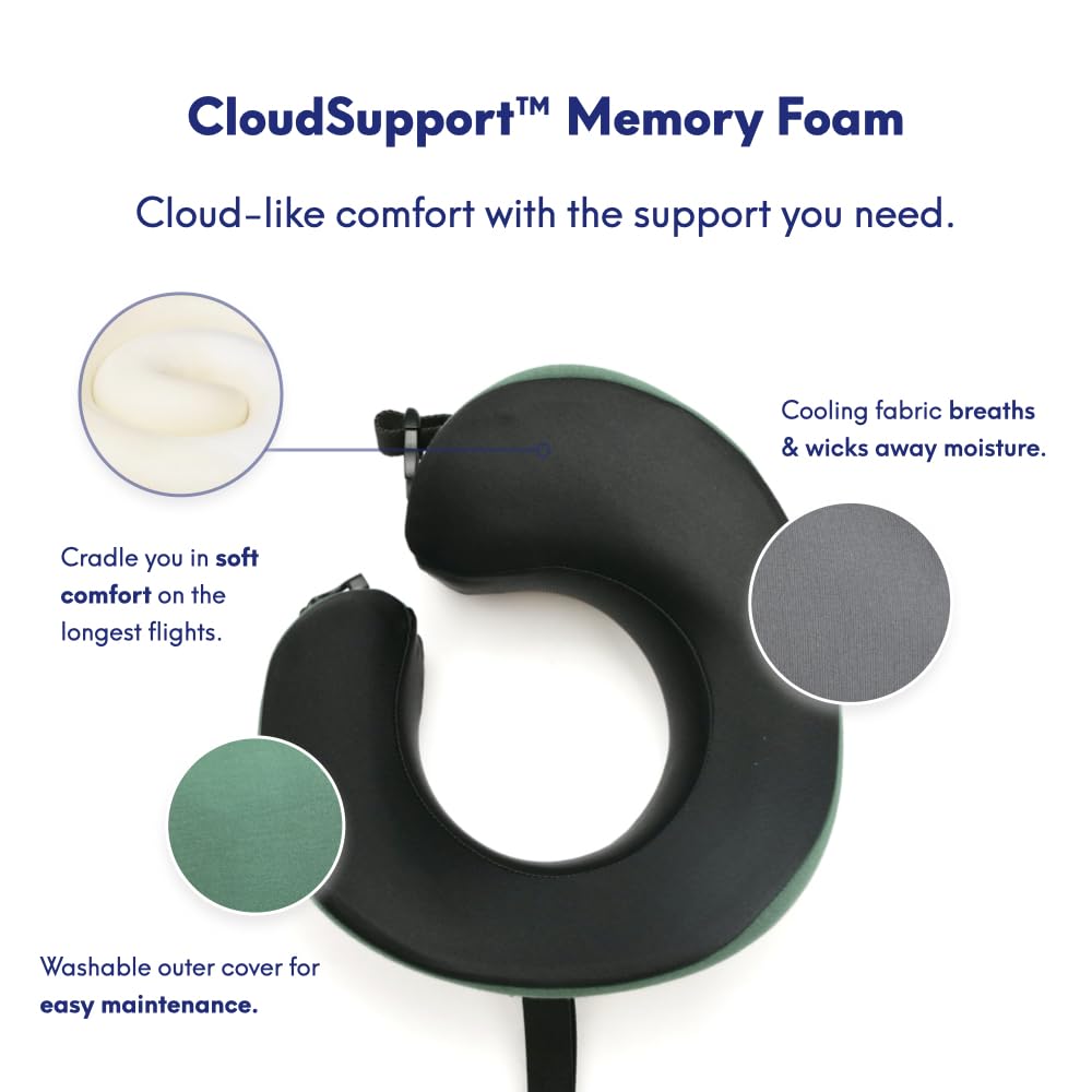 Cushion Lab Extra Support Travel Pillow, Award-Winning Patented Ergonomic Design for Chin & Neck Support Memory Foam Neck Pillow, Compact Airplane Pillow for Traveling, Flight, Car (Black, Large)