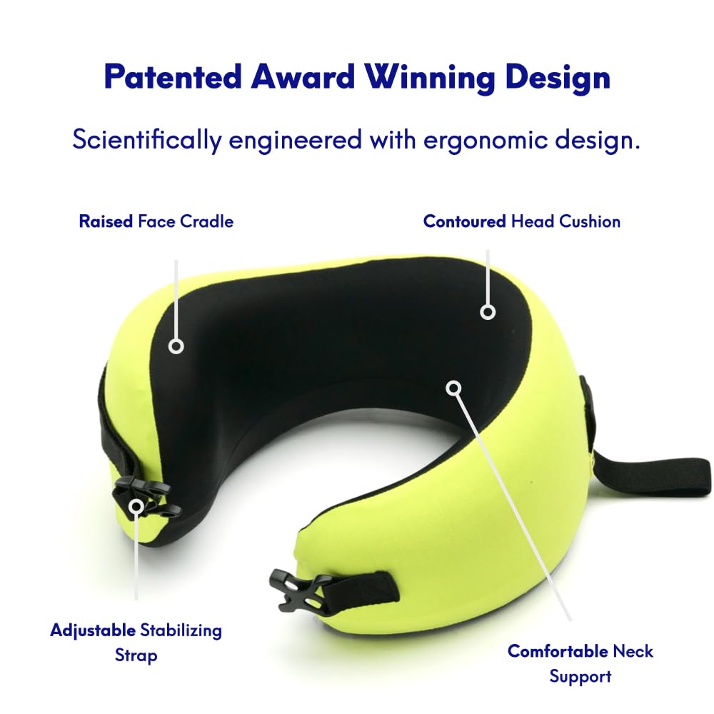 Cushion Lab Extra Support Travel Pillow, Award-Winning Patented Ergonomic Design for Chin & Neck Support Memory Foam Neck Pillow, Compact Airplane Pillow for Traveling, Flight, Car (Black, Large)
