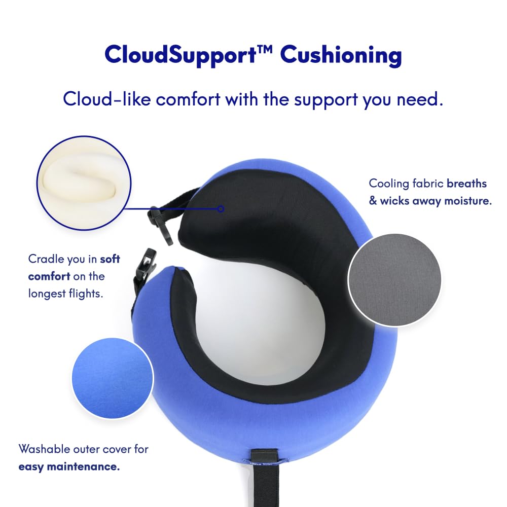 Cushion Lab Extra Support Travel Pillow, Award-Winning Patented Ergonomic Design for Chin & Neck Support Memory Foam Neck Pillow, Compact Airplane Pillow for Traveling, Flight, Car (Black, Large)