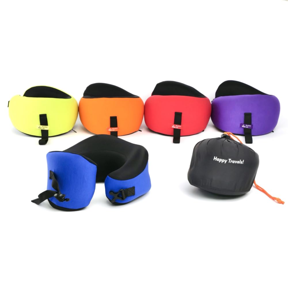 Cushion Lab Extra Support Travel Pillow, Award-Winning Patented Ergonomic Design for Chin & Neck Support Memory Foam Neck Pillow, Compact Airplane Pillow for Traveling, Flight, Car (Black, Large)