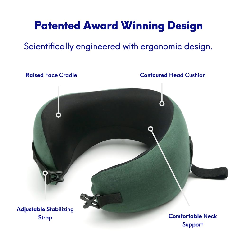 Cushion Lab Extra Support Travel Pillow, Award-Winning Patented Ergonomic Design for Chin & Neck Support Memory Foam Neck Pillow, Compact Airplane Pillow for Traveling, Flight, Car (Black, Large)