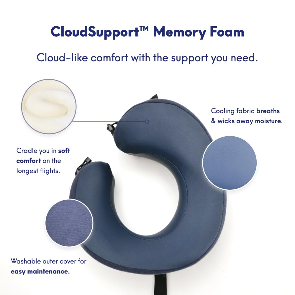 Cushion Lab Extra Support Travel Pillow, Award-Winning Patented Ergonomic Design for Chin & Neck Support Memory Foam Neck Pillow, Compact Airplane Pillow for Traveling, Flight, Car (Black, Large)