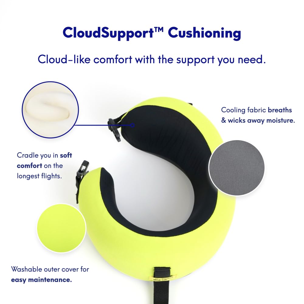 Cushion Lab Extra Support Travel Pillow, Award-Winning Patented Ergonomic Design for Chin & Neck Support Memory Foam Neck Pillow, Compact Airplane Pillow for Traveling, Flight, Car (Black, Large)
