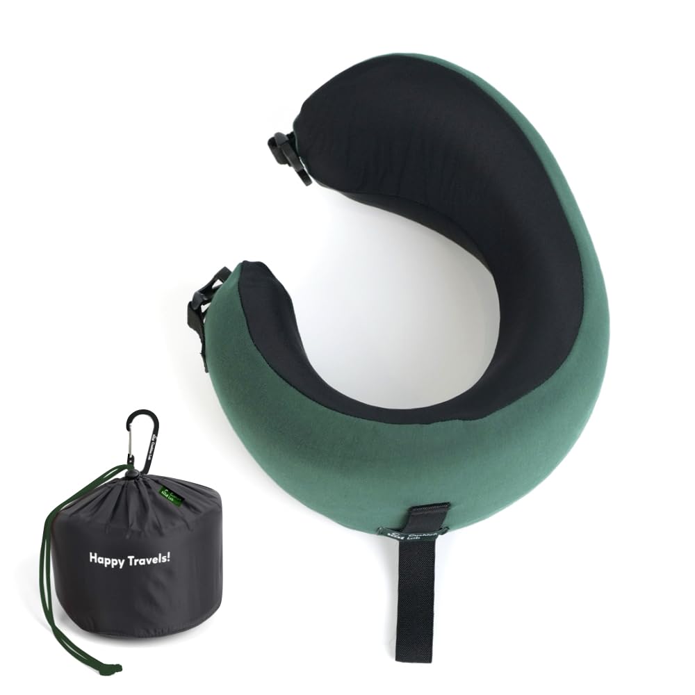 Cushion Lab Extra Support Travel Pillow, Award-Winning Patented Ergonomic Design for Chin & Neck Support Memory Foam Neck Pillow, Compact Airplane Pillow for Traveling, Flight, Car (Black, Large)
