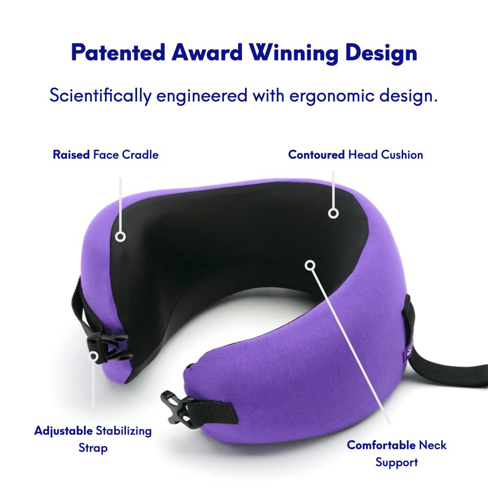 Cushion Lab Extra Support Travel Pillow, Award-Winning Patented Ergonomic Design for Chin & Neck Support Memory Foam Neck Pillow, Compact Airplane Pillow for Traveling, Flight, Car (Black, Large)