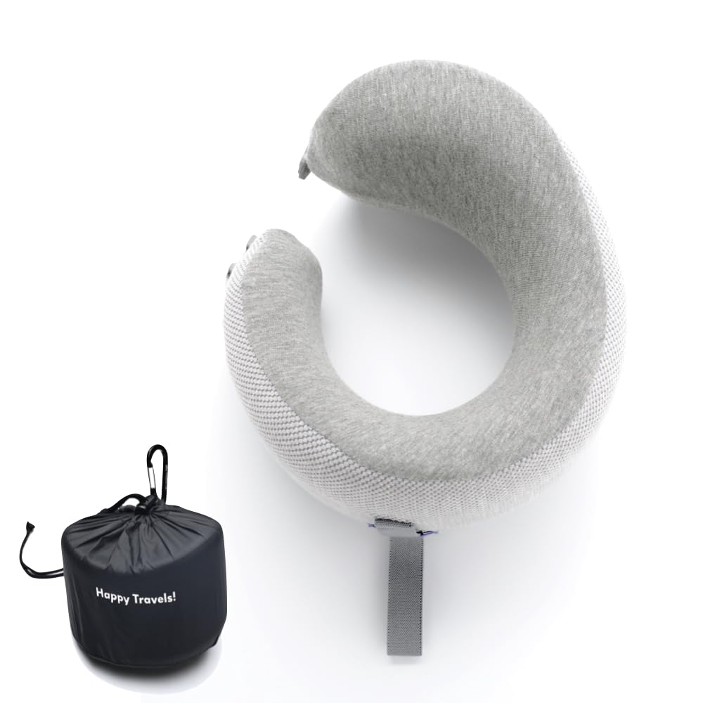 Cushion Lab Extra Support Travel Pillow, Award-Winning Patented Ergonomic Design for Chin & Neck Support Memory Foam Neck Pillow, Compact Airplane Pillow for Traveling, Flight, Car (Black, Large)