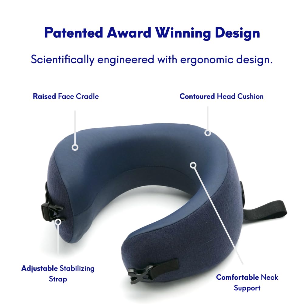 Cushion Lab Extra Support Travel Pillow, Award-Winning Patented Ergonomic Design for Chin & Neck Support Memory Foam Neck Pillow, Compact Airplane Pillow for Traveling, Flight, Car (Black, Large)