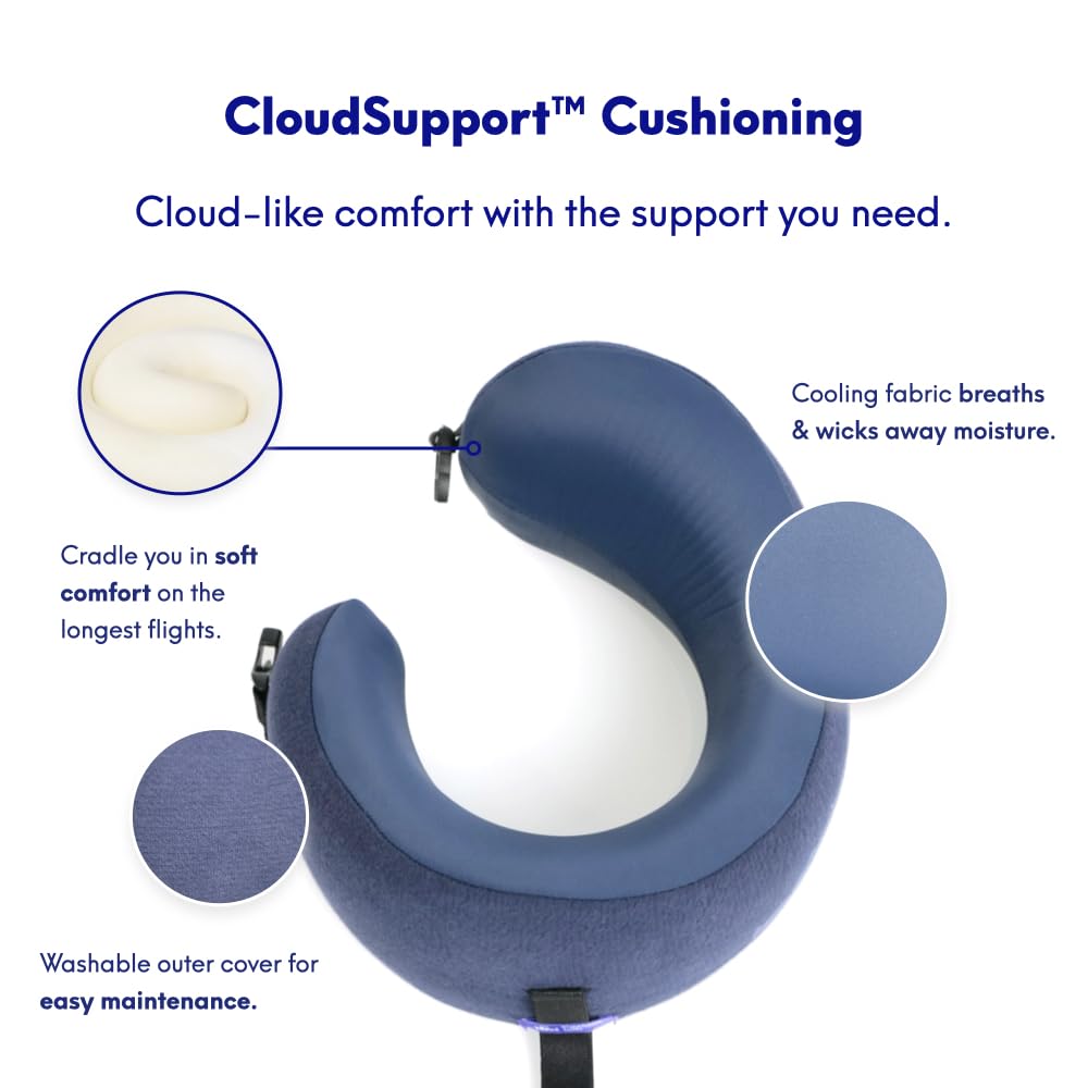Cushion Lab Extra Support Travel Pillow, Award-Winning Patented Ergonomic Design for Chin & Neck Support Memory Foam Neck Pillow, Compact Airplane Pillow for Traveling, Flight, Car (Black, Large)