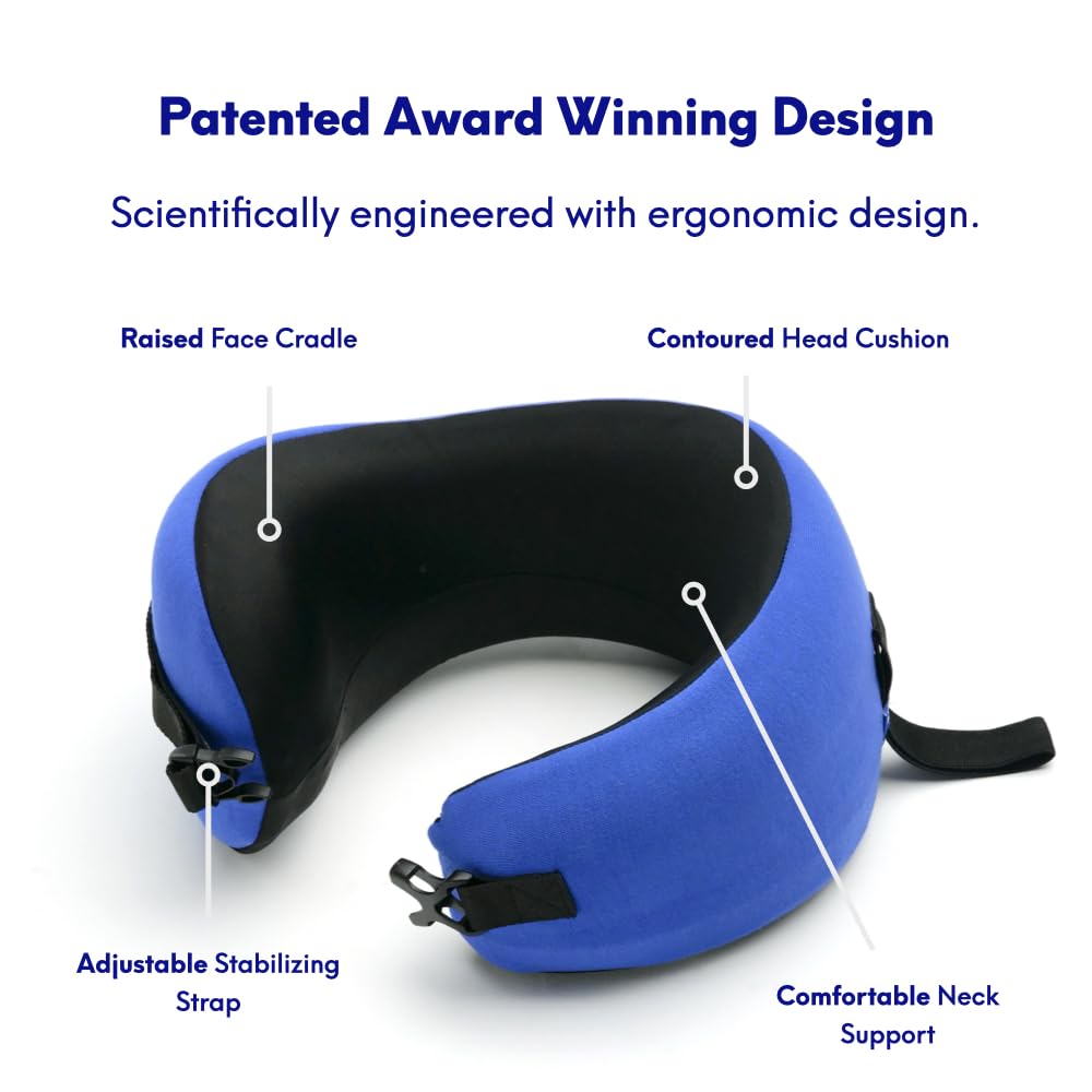 Cushion Lab Extra Support Travel Pillow, Award-Winning Patented Ergonomic Design for Chin & Neck Support Memory Foam Neck Pillow, Compact Airplane Pillow for Traveling, Flight, Car (Black, Large)