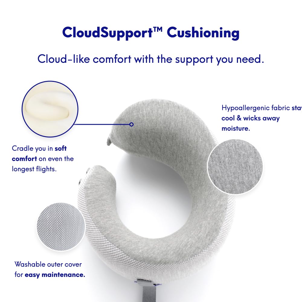 Cushion Lab Extra Support Travel Pillow, Award-Winning Patented Ergonomic Design for Chin & Neck Support Memory Foam Neck Pillow, Compact Airplane Pillow for Traveling, Flight, Car (Black, Large)