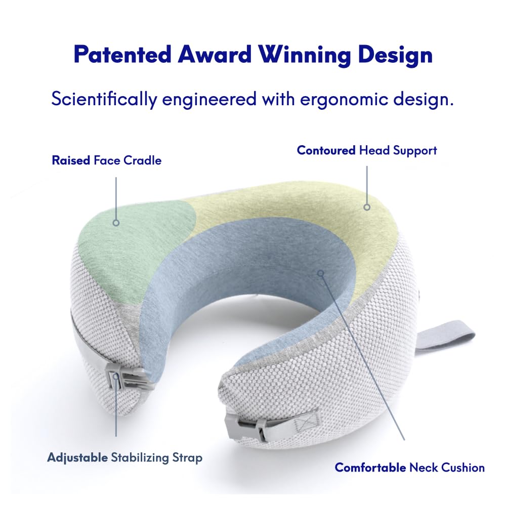 Cushion Lab Extra Support Travel Pillow, Award-Winning Patented Ergonomic Design for Chin & Neck Support Memory Foam Neck Pillow, Compact Airplane Pillow for Traveling, Flight, Car (Black, Large)