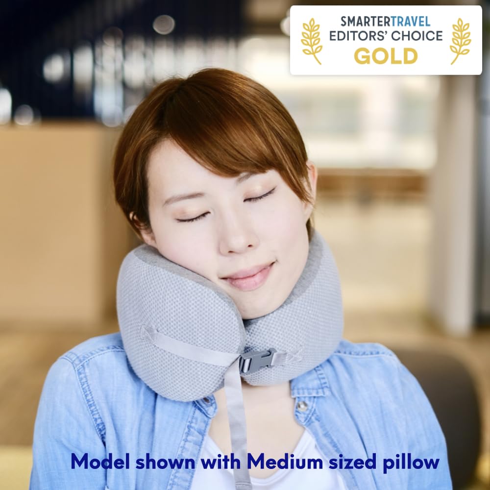 Cushion Lab Extra Support Travel Pillow, Award-Winning Patented Ergonomic Design for Chin & Neck Support Memory Foam Neck Pillow, Compact Airplane Pillow for Traveling, Flight, Car (Black, Large)
