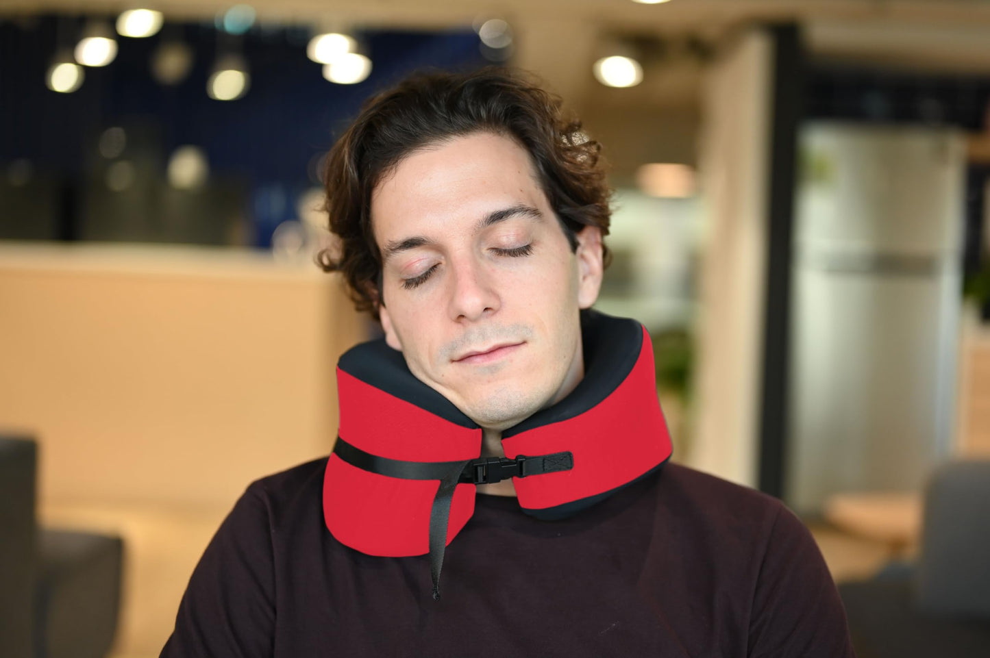 Cushion Lab Extra Support Travel Pillow, Award-Winning Patented Ergonomic Design for Chin & Neck Support Memory Foam Neck Pillow, Compact Airplane Pillow for Traveling, Flight, Car (Black, Large)