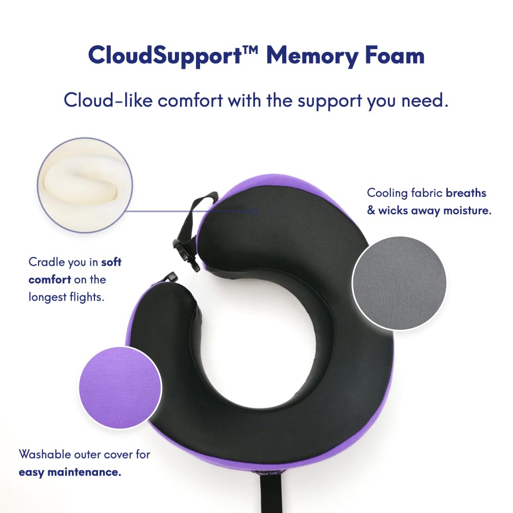 Cushion Lab Extra Support Travel Pillow, Award-Winning Patented Ergonomic Design for Chin & Neck Support Memory Foam Neck Pillow, Compact Airplane Pillow for Traveling, Flight, Car (Black, Large)